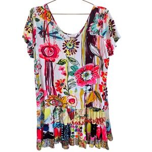 Jams World 50 Years Floral Patchwork Tiered Ruffle Dress Mens L White‎ Multi